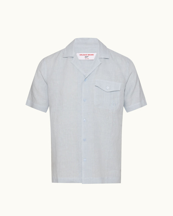 orlebar brown Orlebar Brown | Men's Capri Collar Scaramanga Emblem Linen Shirt in Blue | 007 Gold Collection – ORLEBAR BROWN