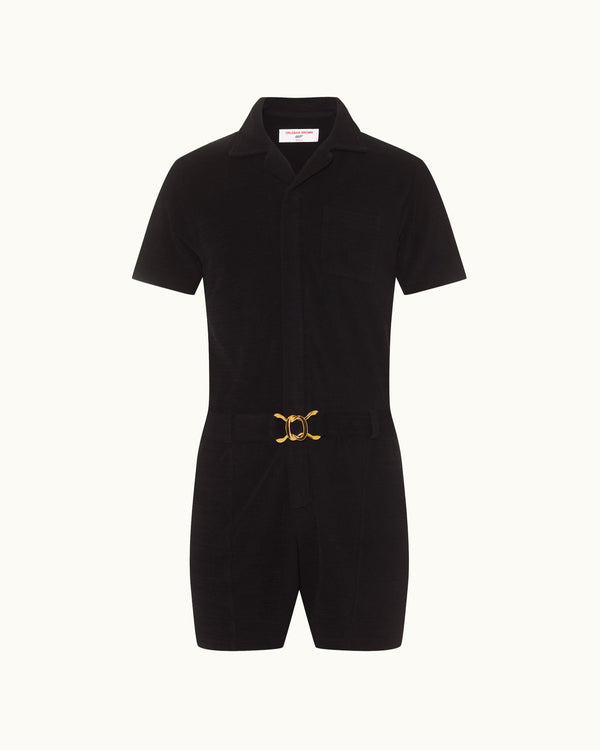 orlebar brown Orlebar Brown | Men's Capri Collar Towelling Onesie in Black | 007 Gold Collection – ORLEBAR BROWN