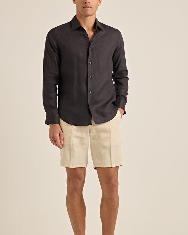 Orlebar Brown Orlebar Brown | Men's Classic Collar Tailored Fit Linen Shirt In Storm Grey – ORLEBAR BROWN