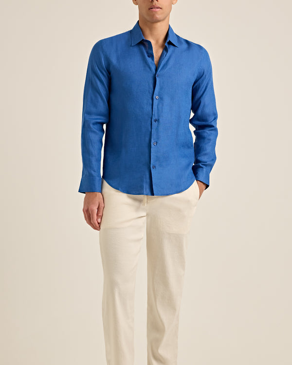 Orlebar Brown Orlebar Brown | Men's Classic Collar Tailored Fit Linen Shirt In Nova Blue – ORLEBAR BROWN