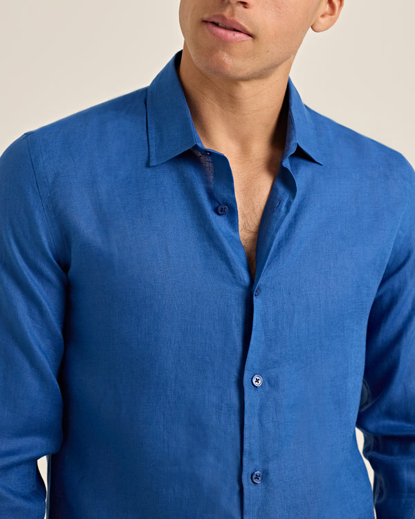 Orlebar Brown Orlebar Brown | Men's Classic Collar Tailored Fit Linen Shirt In Nova Blue – ORLEBAR BROWN