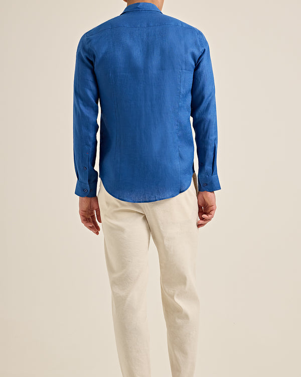 Orlebar Brown Orlebar Brown | Men's Classic Collar Tailored Fit Linen Shirt In Nova Blue – ORLEBAR BROWN