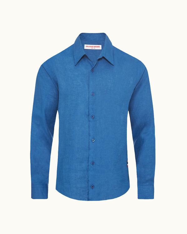 orlebar brown Orlebar Brown | Men's Classic Collar Tailored Fit Linen Shirt In Nova Blue – ORLEBAR BROWN