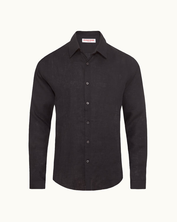 orlebar brown Orlebar Brown | Men's Classic Collar Tailored Fit Linen Shirt In Storm Grey – ORLEBAR BROWN