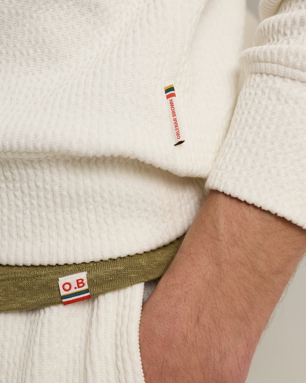 Orlebar Brown Orlebar Brown | Men's Classic Fit Capri Collar 3-Button Seersucker Jumper In White Sand – ORLEBAR BROWN