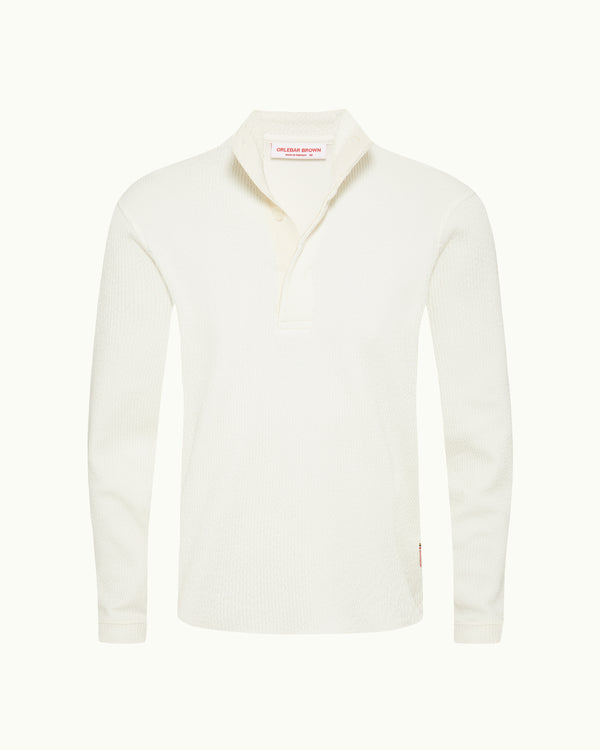 orlebar brown Orlebar Brown | Men's Classic Fit Capri Collar 3-Button Seersucker Jumper In White Sand – ORLEBAR BROWN orlebar brown Orlebar Brown | Men's Classic Fit Capri Collar 3-Button Seersucker Jumper In White Sand – ORLEBAR BROWN