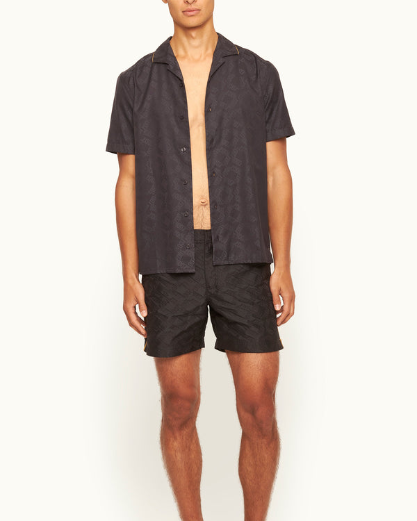 Orlebar Brown Orlebar Brown | Men's Classic Fit Capri Collar Jacquard '007' Shirt In Black | 007 Gold Collection – ORLEBAR BROWN