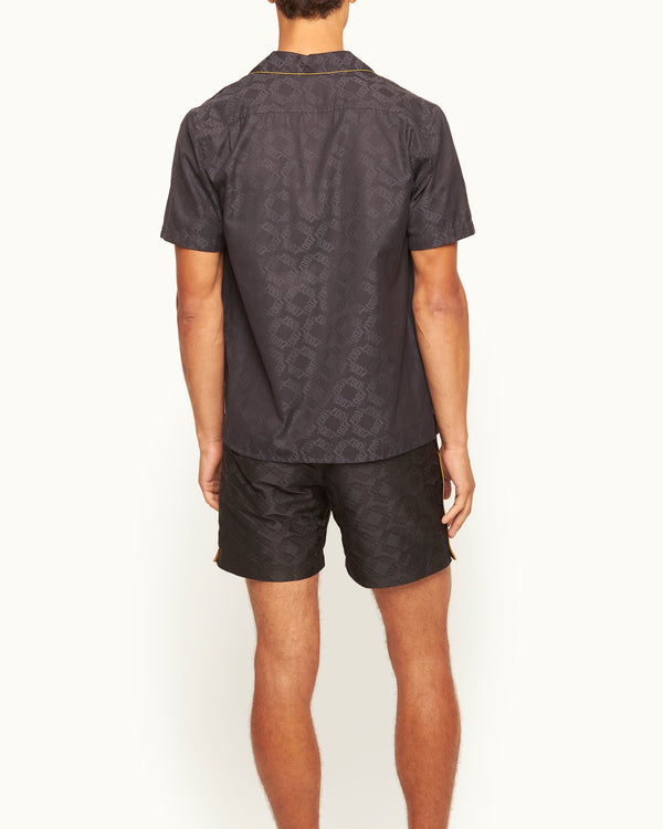 Orlebar Brown Orlebar Brown | Men's Classic Fit Capri Collar Jacquard '007' Shirt In Black | 007 Gold Collection – ORLEBAR BROWN