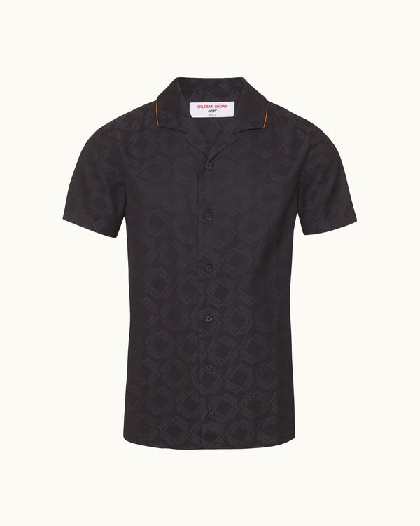 orlebar brown Orlebar Brown | Men's Classic Fit Capri Collar Jacquard '007' Shirt in Black | 007 Gold Collection – ORLEBAR BROWN