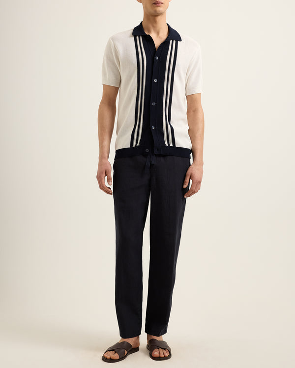 Orlebar Brown Orlebar Brown | Men's Classic Fit Capri Collar Pique Knit Shirt In White Sand And Night Iris – ORLEBAR BROWN