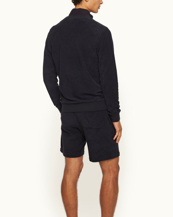 Orlebar Brown Orlebar Brown | Men's Classic Fit Half-Zip Funnel Neck Towelling Pique Sweatshirt In Dark Navy – ORLEBAR BROWN