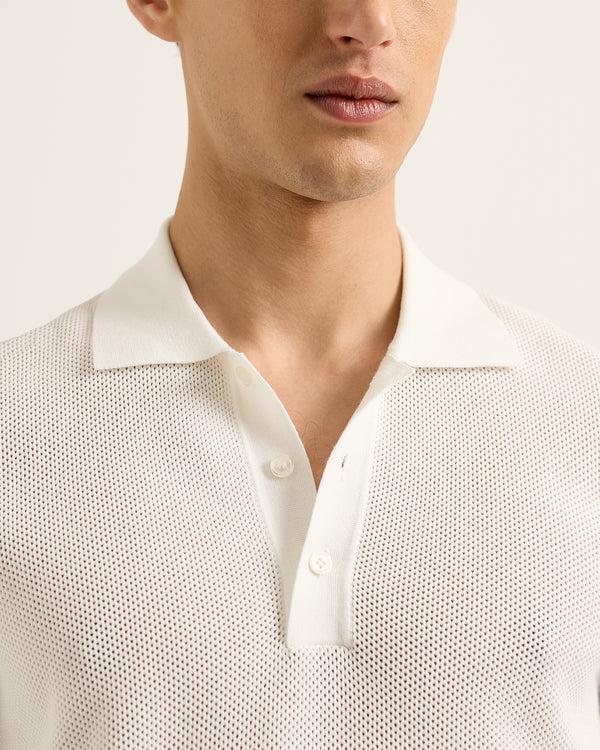 Orlebar Brown Orlebar Brown | Men's Classic Fit Long Sleeve Pique Stitch Polo Shirt In White – ORLEBAR BROWN