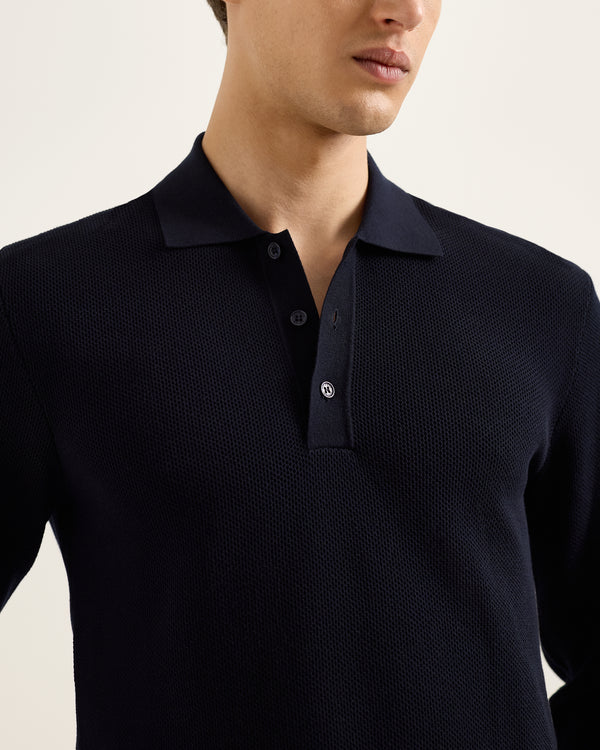 Orlebar Brown Orlebar Brown | Men's Classic Fit Long Sleeve Pique Stitch Polo Shirt In Night Iris Blue – ORLEBAR BROWN