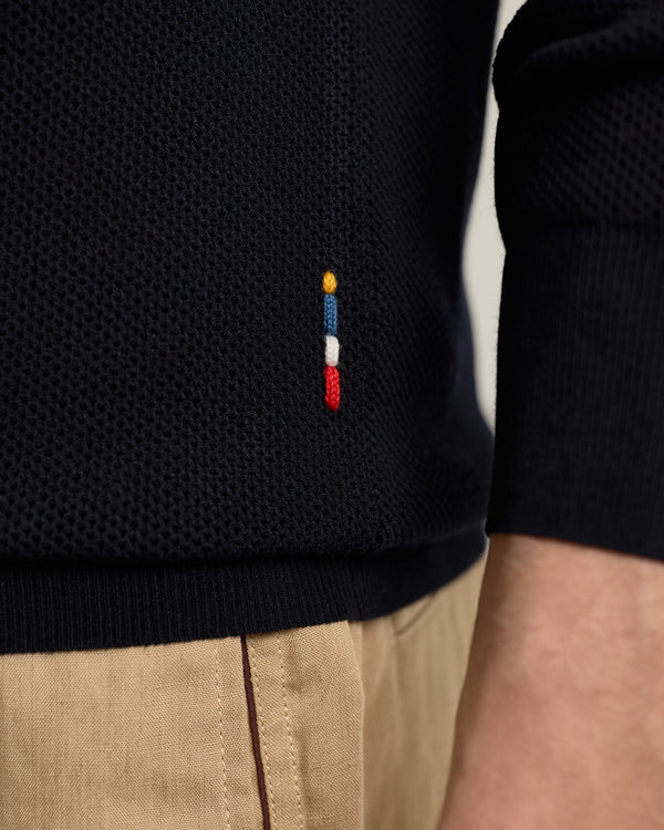 Orlebar Brown Orlebar Brown | Men's Classic Fit Long Sleeve Pique Stitch Polo Shirt In Night Iris Blue – ORLEBAR BROWN