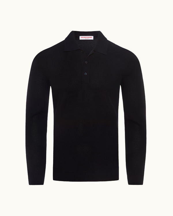 orlebar brown Orlebar Brown | Men's Classic Fit Long Sleeve Pique Stitch Polo Shirt In Night Iris Blue – ORLEBAR BROWN