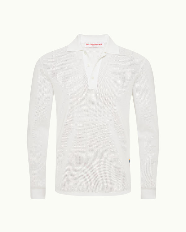 orlebar brown Orlebar Brown | Men's Classic Fit Long Sleeve Pique Stitch Polo Shirt In white – ORLEBAR BROWN