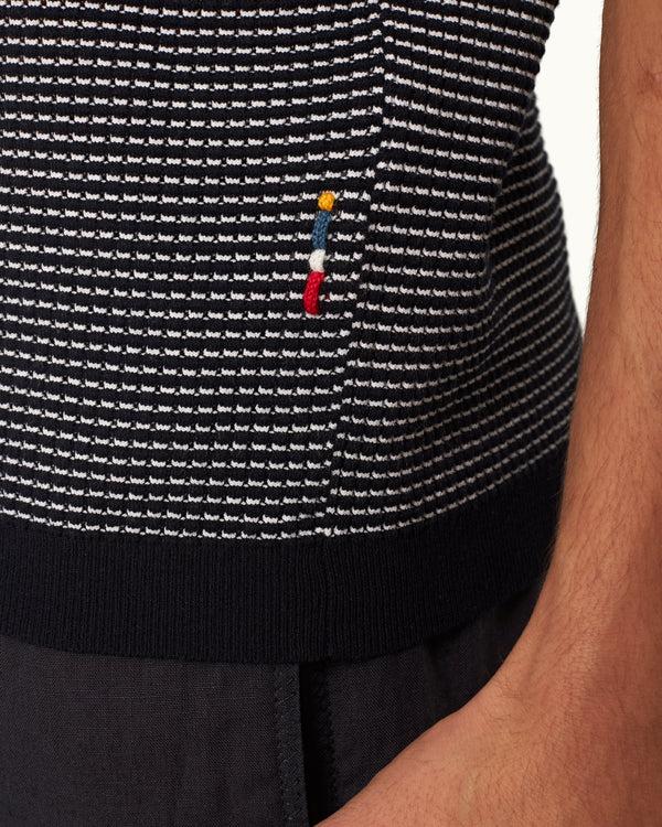 Orlebar Brown Orlebar Brown | Men's Classic Fit Open Mesh Waffle Stitch Polo Shirt In Night Iris Blue/White – ORLEBAR BROWN