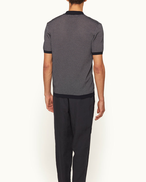 Orlebar Brown Orlebar Brown | Men's Classic Fit Open Mesh Waffle Stitch Polo Shirt In Night Iris Blue/White – ORLEBAR BROWN