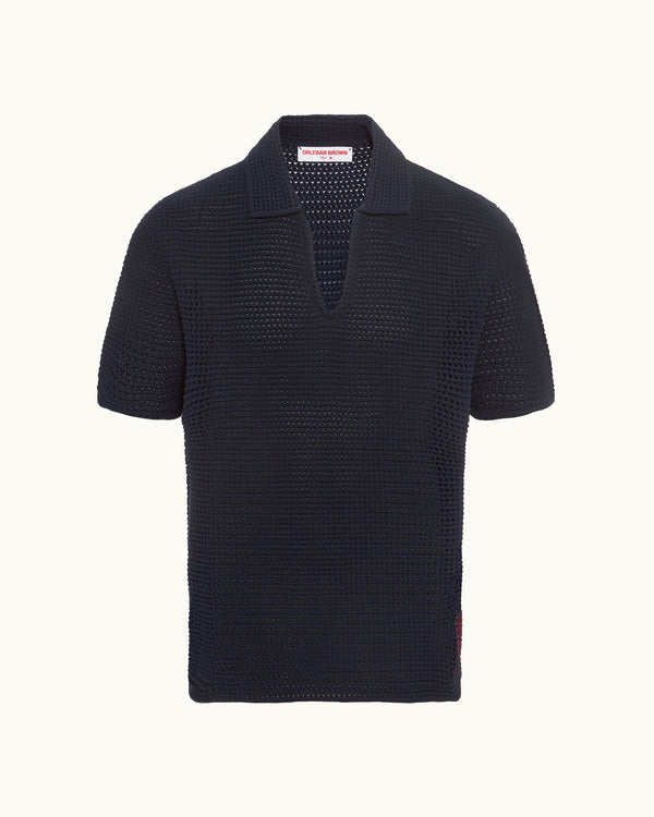 orlebar brown Orlebar Brown | Men's Classic Fit Organic Cotton Crochet Polo Shirt in Night Iris Blue – ORLEBAR BROWN
