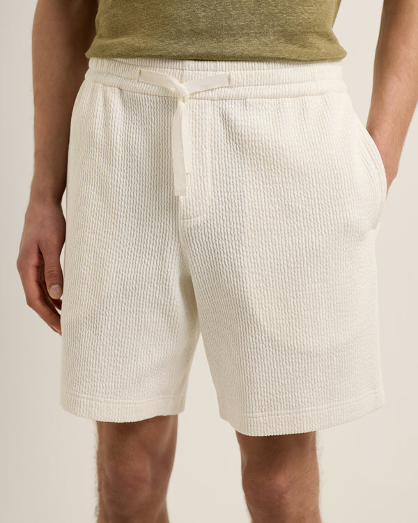 Orlebar Brown Orlebar Brown | Men's Classic Fit Seersucker Sweat Drawcord Shorts In White Sand – ORLEBAR BROWN