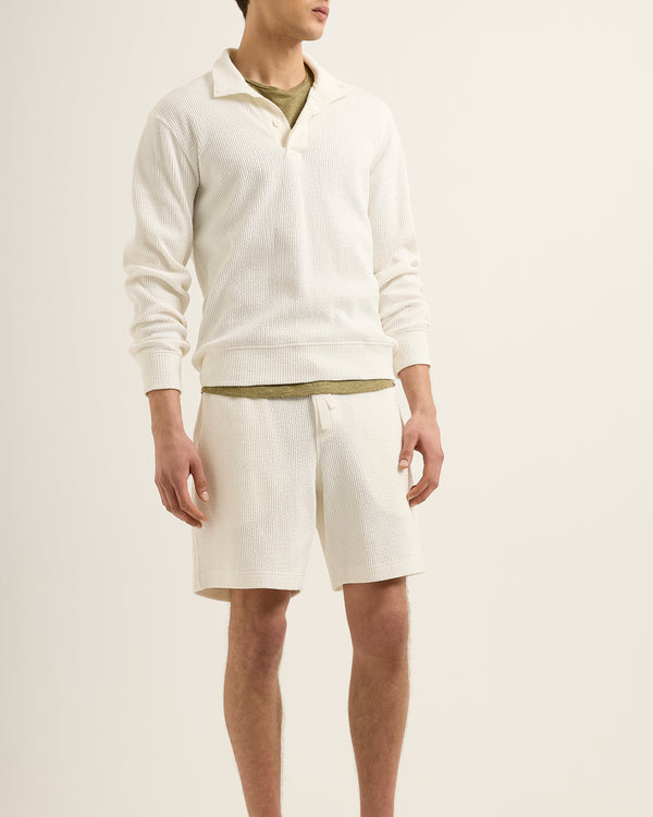 Orlebar Brown Orlebar Brown | Men's Classic Fit Seersucker Sweat Drawcord Shorts In White Sand – ORLEBAR BROWN