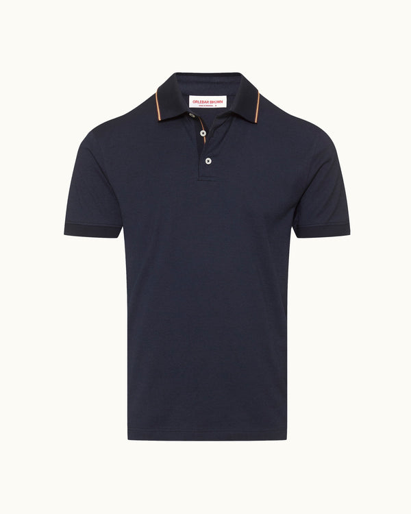 orlebar brown Orlebar Brown | Men's Classic Fit Stripe Tipping Collar Polo Shirt in Night Iris Blue – ORLEBAR BROWN