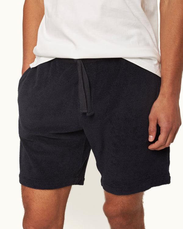 Orlebar Brown Orlebar Brown | Men's Classic Fit Towelling Pique Drawcord Sweat Shorts In Dark Navy – ORLEBAR BROWN
