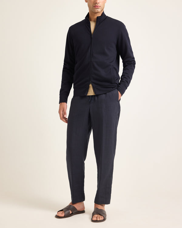 Orlebar Brown Orlebar Brown | Men's Classic Fit Zip-Through Funnel Neck Merino Sweatshirt In Night Iris Blue – ORLEBAR BROWN