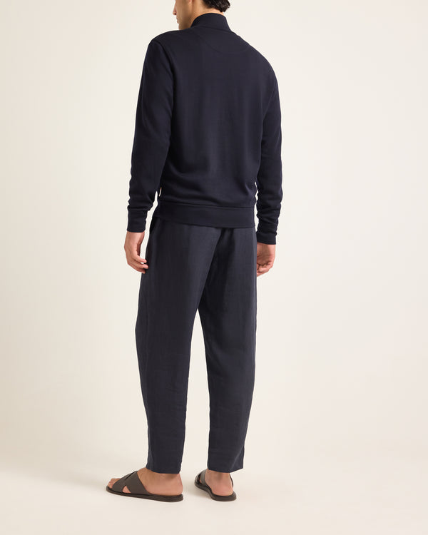 Orlebar Brown Orlebar Brown | Men's Classic Fit Zip-Through Funnel Neck Merino Sweatshirt In Night Iris Blue – ORLEBAR BROWN