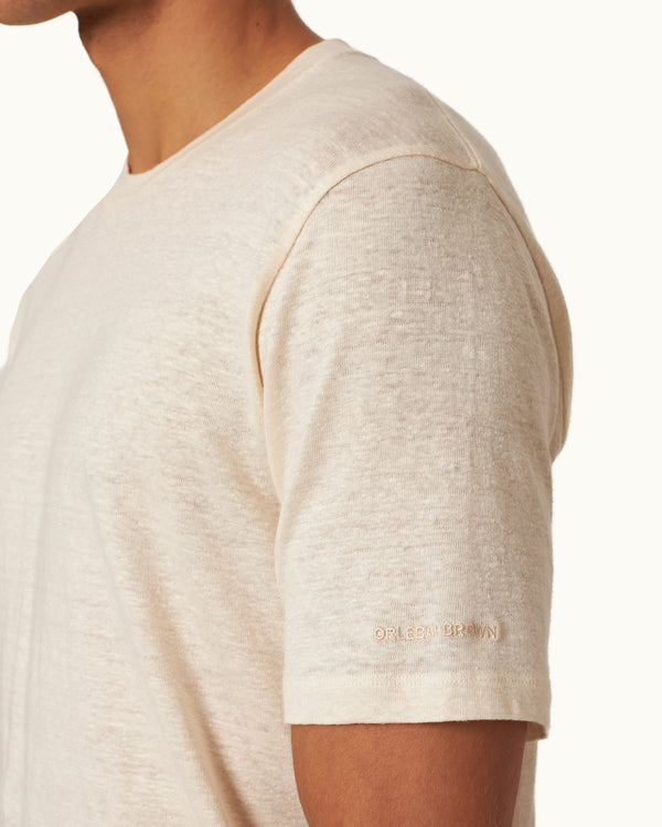Orlebar Brown Orlebar Brown | Men's Easy Fit Stretch Linen T-Shirt In Latte Cream – ORLEBAR BROWN