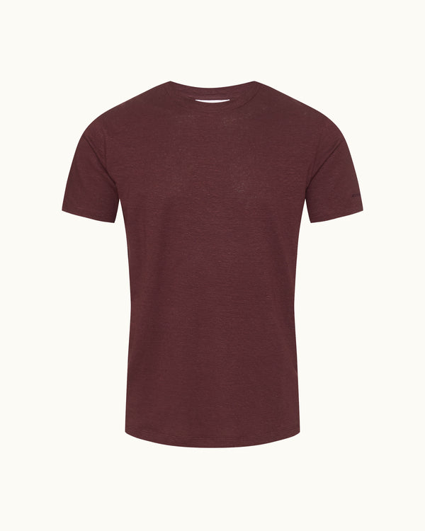 orlebar brown Orlebar Brown | Men's Easy Fit Stretch Linen T-Shirt in Damson Red – ORLEBAR BROWN