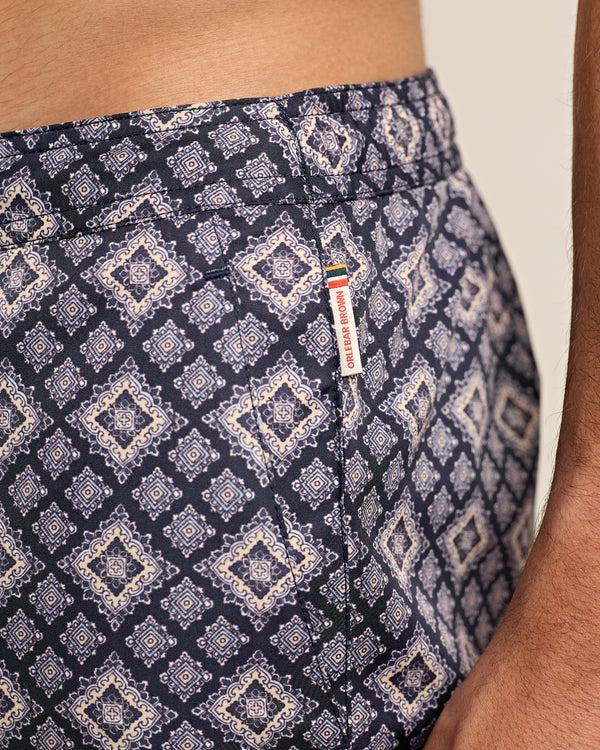 Orlebar Brown Orlebar Brown | Men's Longest-Length Paisley Season Print Drawcord Swim Shorts In Night Iris Blue – ORLEBAR BROWN