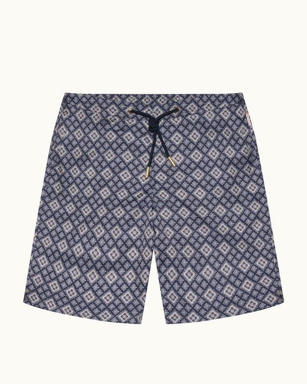 orlebar brown Orlebar Brown | Men's Longest-Length Paisley Season Print Drawcord Swim Shorts In Night Iris Blue – ORLEBAR BROWN