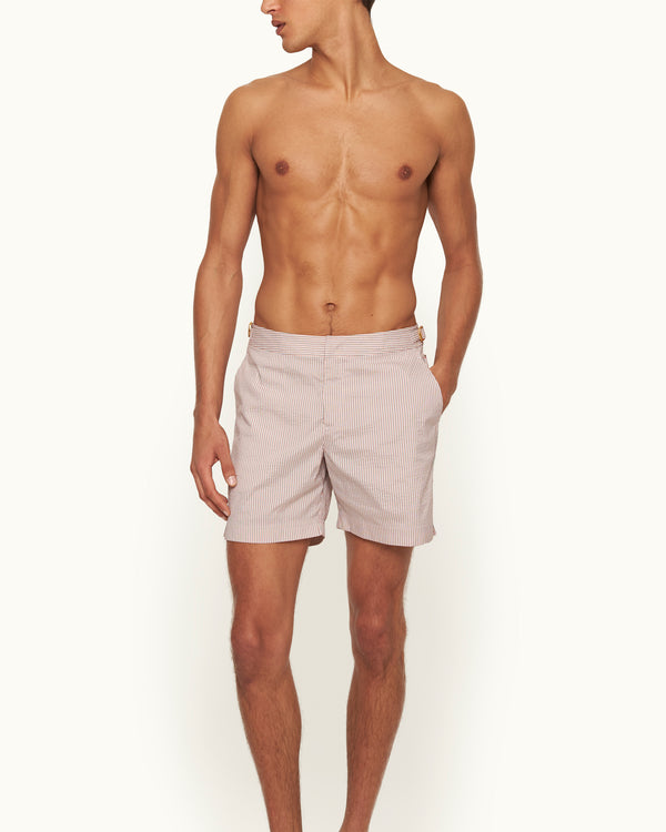 Orlebar Brown Orlebar Brown | Men's Mid-Length Classic Textured Stripe Swim Shorts In Desert Pink – ORLEBAR BROWN
