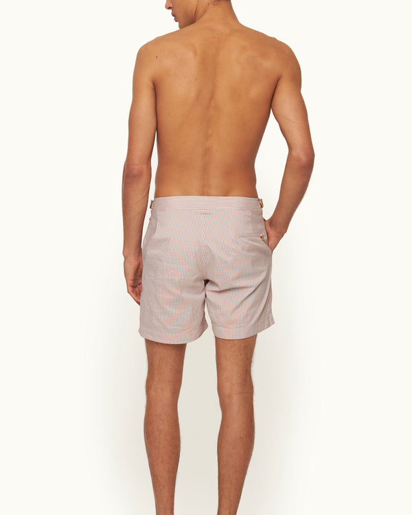 Orlebar Brown Orlebar Brown | Men's Mid-Length Classic Textured Stripe Swim Shorts In Desert Pink – ORLEBAR BROWN
