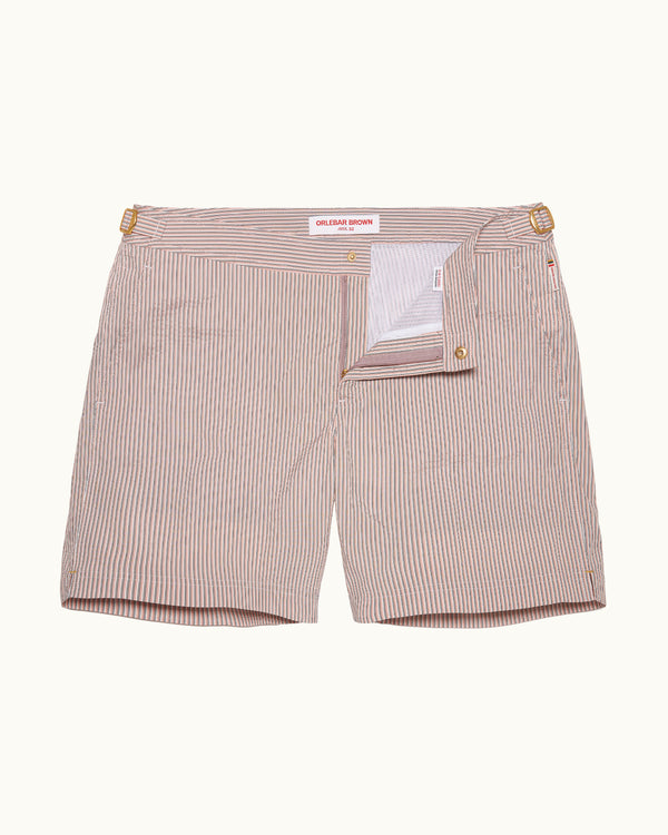 orlebar brown Orlebar Brown | Men's Mid-Length Classic Textured Stripe Swim Shorts in Desert Pink – ORLEBAR BROWN