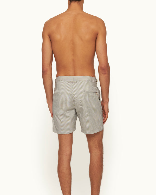 Orlebar Brown Orlebar Brown | Men's Mid-Length Classic Textured Stripe Swim Shorts In Khaki Green – ORLEBAR BROWN