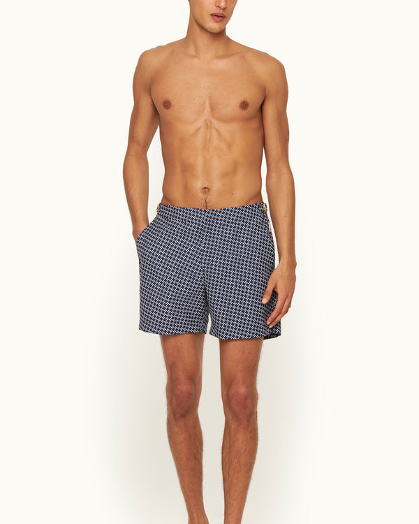 Orlebar Brown Orlebar Brown | Men's Mid-Length Geo Jacquard Swim Shorts In Night Iris Blue – ORLEBAR BROWN