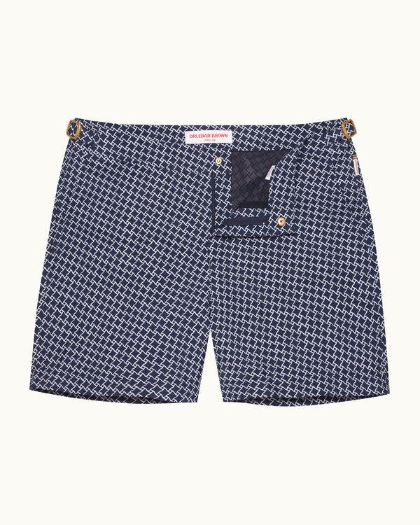 orlebar brown Orlebar Brown | Men's Mid-Length Geo Jacquard Swim Shorts in Night Iris Blue – ORLEBAR BROWN