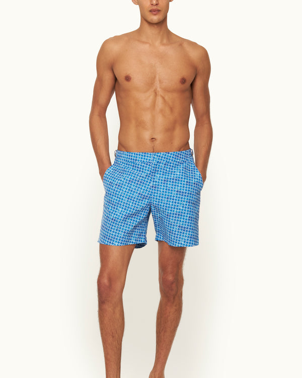 Orlebar Brown Orlebar Brown | Men's Mid-Length Geo Print Swim Shorts In Catalina Blue – ORLEBAR BROWN