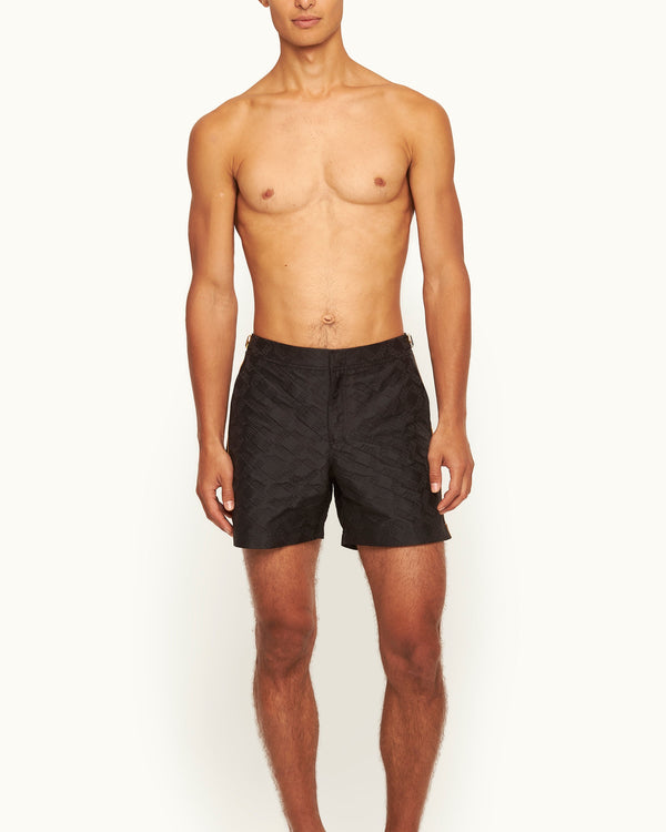 Orlebar Brown Orlebar Brown | Men's Mid-Length Jacquard '007' Logo Swim Shorts In Black | 007 Gold Collection – ORLEBAR BROWN
