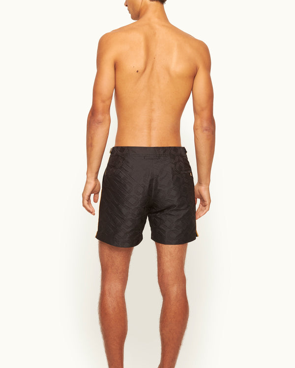 Orlebar Brown Orlebar Brown | Men's Mid-Length Jacquard '007' Logo Swim Shorts In Black | 007 Gold Collection – ORLEBAR BROWN