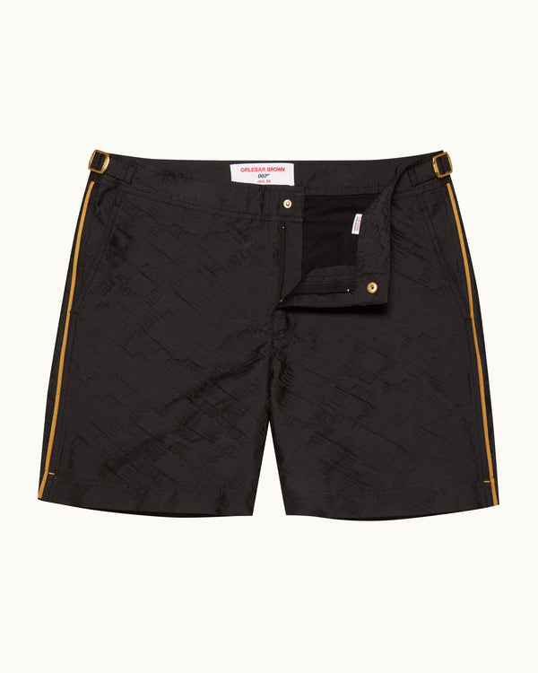 orlebar brown Orlebar Brown | Men's Mid-Length Jacquard '007' Logo Swim Shorts in Black | 007 Gold Collection – ORLEBAR BROWN