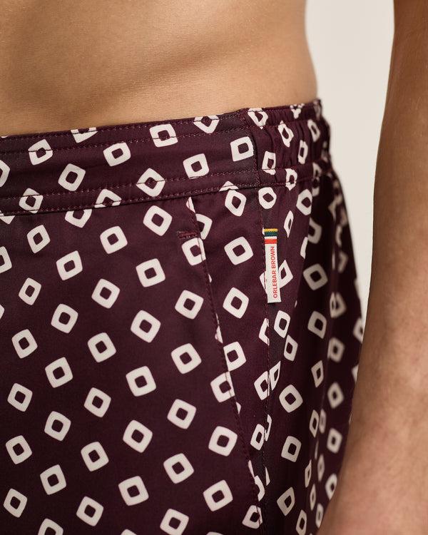 Orlebar Brown Orlebar Brown | Men's Mid-Length Lumina Print Drawcord Swim Shorts In Damson/Latte – ORLEBAR BROWN