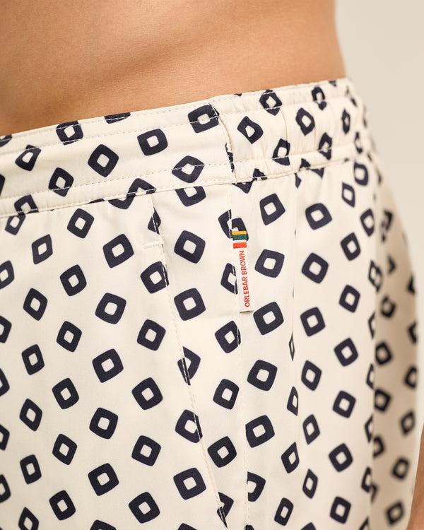 Orlebar Brown Orlebar Brown | Men's Mid-Length Lumina Print Drawcord Swim Shorts In Latte/Night Iris – ORLEBAR BROWN