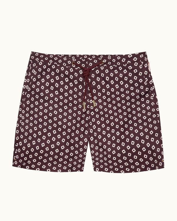 orlebar brown Orlebar Brown | Men's Mid-Length Lumina Print Drawcord Swim Shorts in Damson/Latte – ORLEBAR BROWN