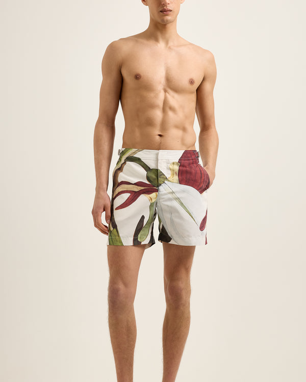 Orlebar Brown Orlebar Brown | Men's Mid-Length Orchis Print Swim Shorts In White Sand/Damson – ORLEBAR BROWN