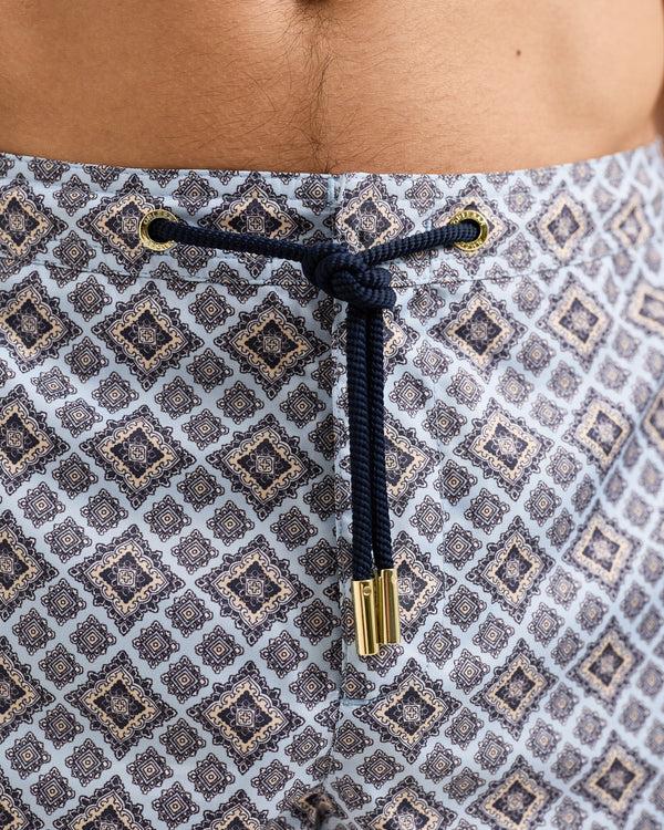 Orlebar Brown Orlebar Brown | Men's Mid-Length Paisley Season Print Drawcord Swim Shorts In Wave Blue – ORLEBAR BROWN