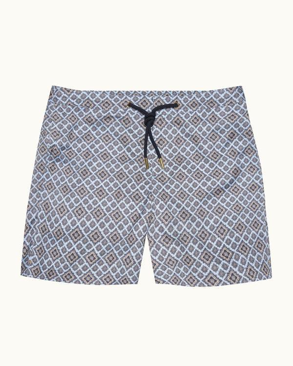 orlebar brown Orlebar Brown | Men's Mid-Length Paisley Season Print Drawcord Swim Shorts in Wave Blue – ORLEBAR BROWN