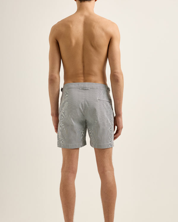 Orlebar Brown Orlebar Brown | Men's Mid-Length Seersucker Stripe Swim Shorts In Charcoal/White Stripe – ORLEBAR BROWN